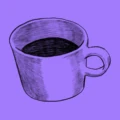 Skissad kaffekopp på lila bakrund