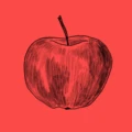 Röd bakgrund, illusterat äpple