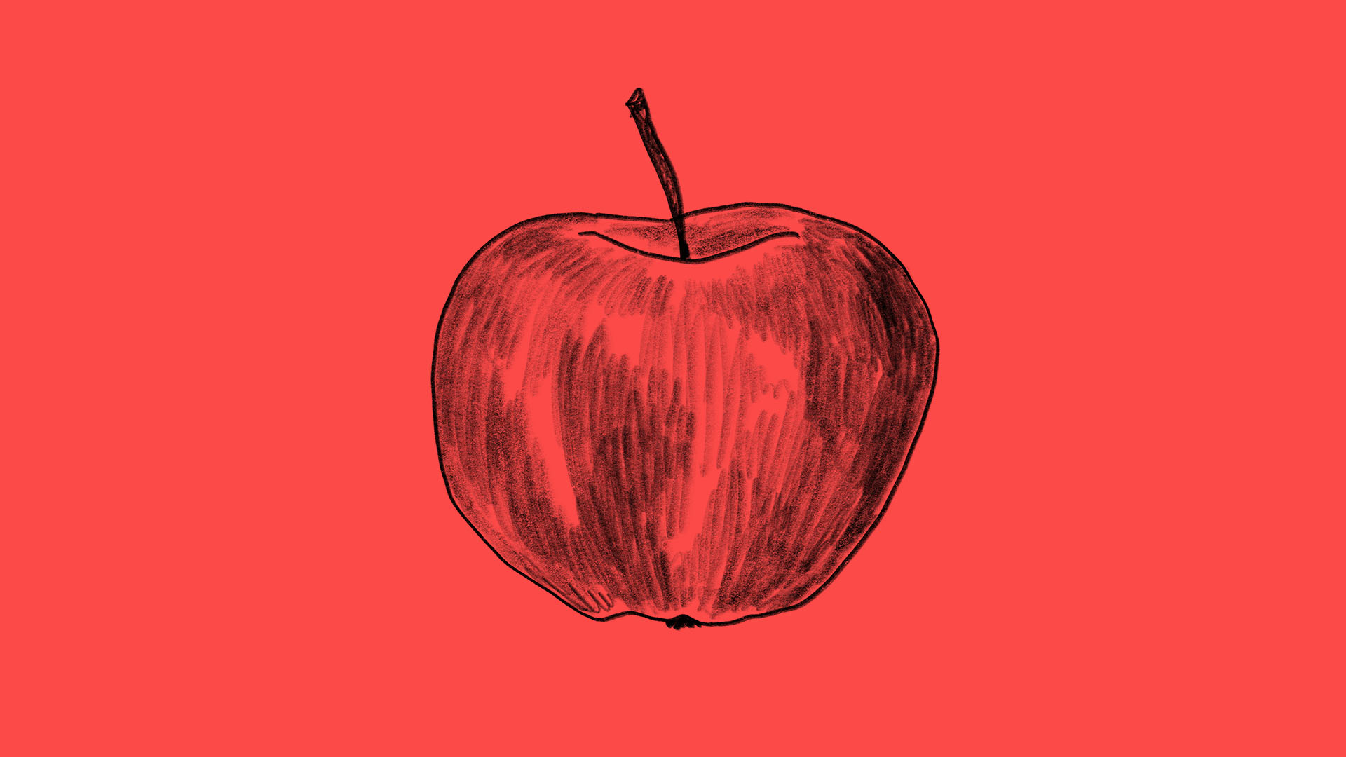 Röd bakgrund, illusterat äpple