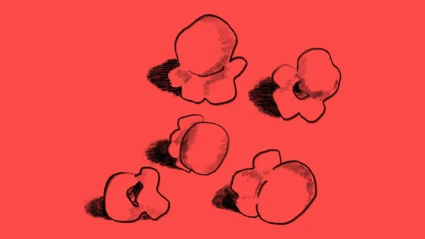 röd bakgrund, illusterade popcorn