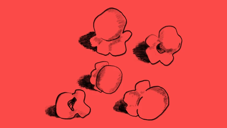 röd bakgrund, illusterade popcorn