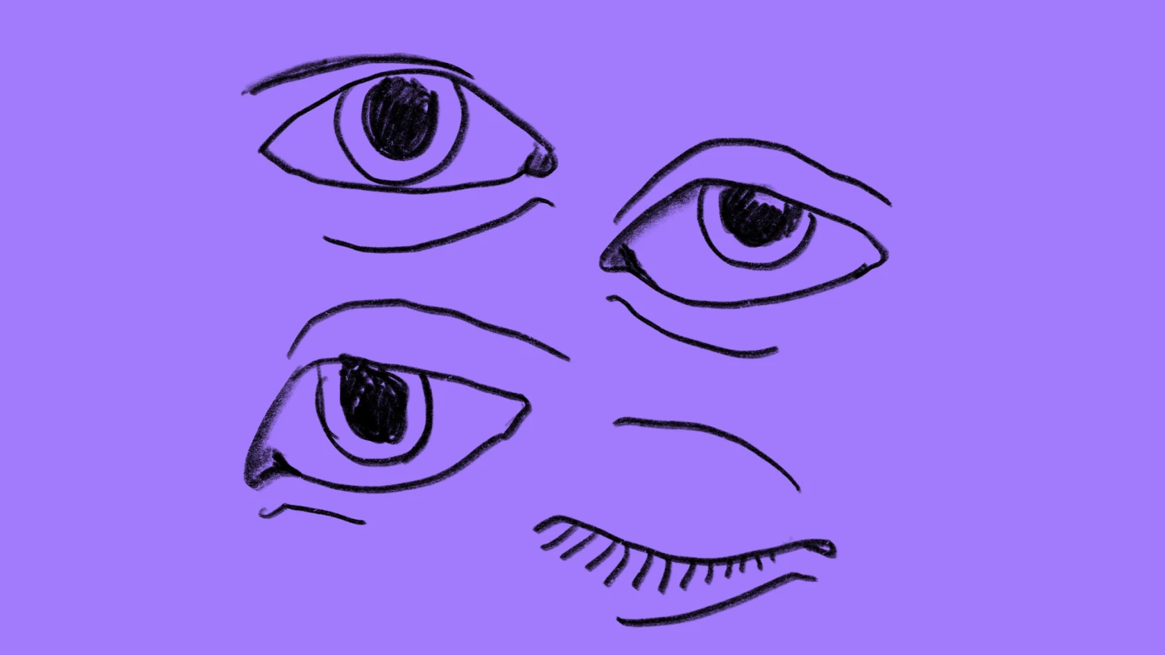 lila bakgrund, illusterade ögon