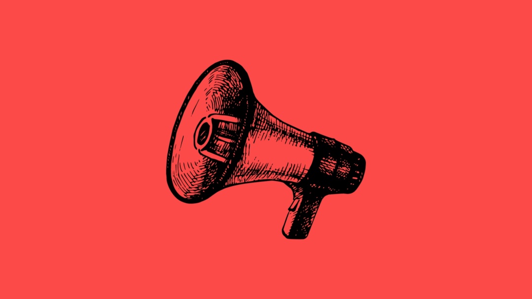 Illustration av en megafon mot en röd bakgrund