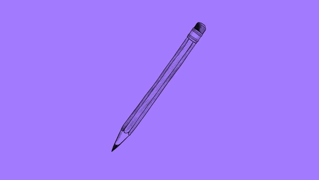 Illustration av en blyertspenna mot lila bakgrund