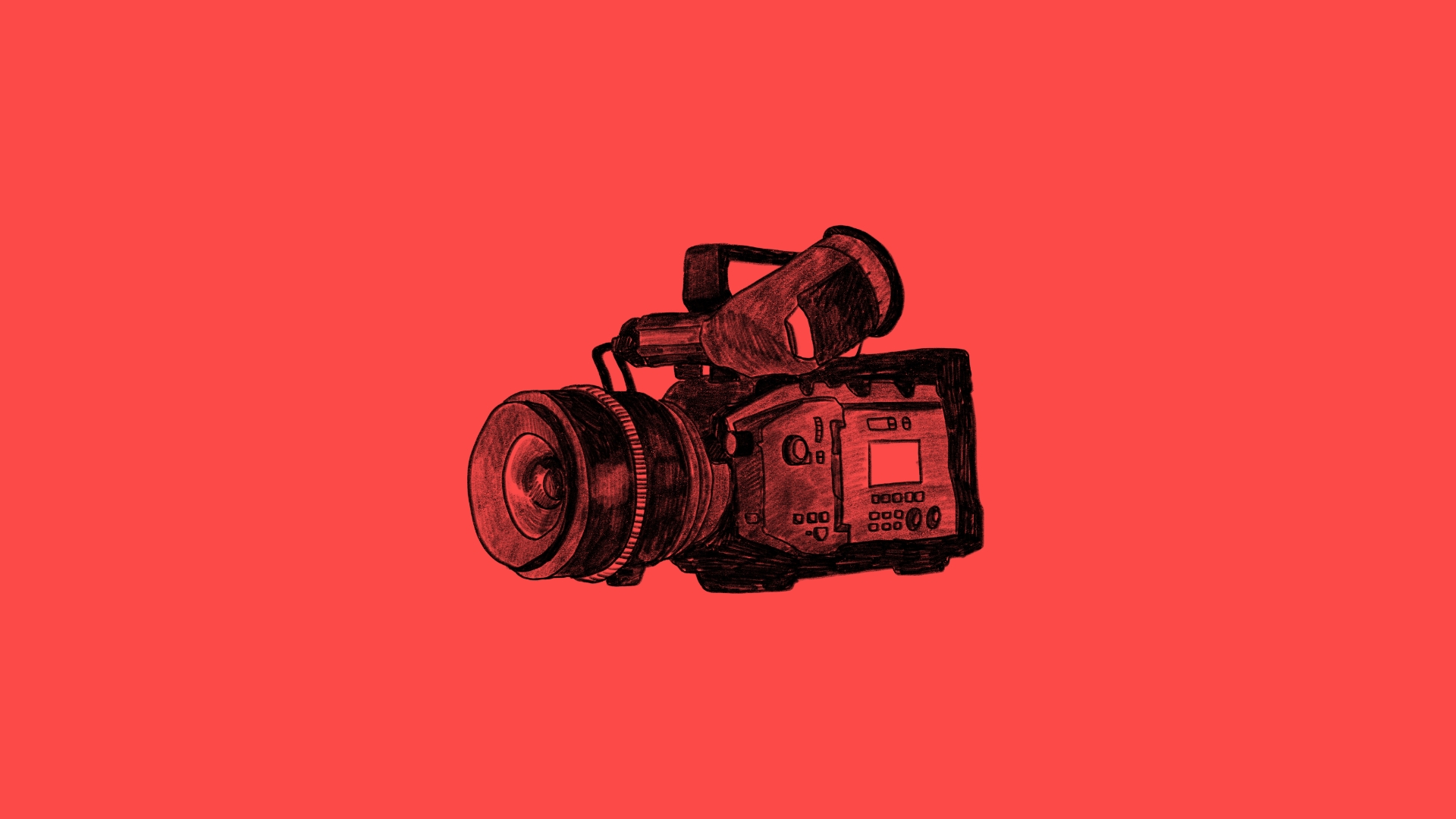 Illustrerad filmkamera mot röd bakgrund