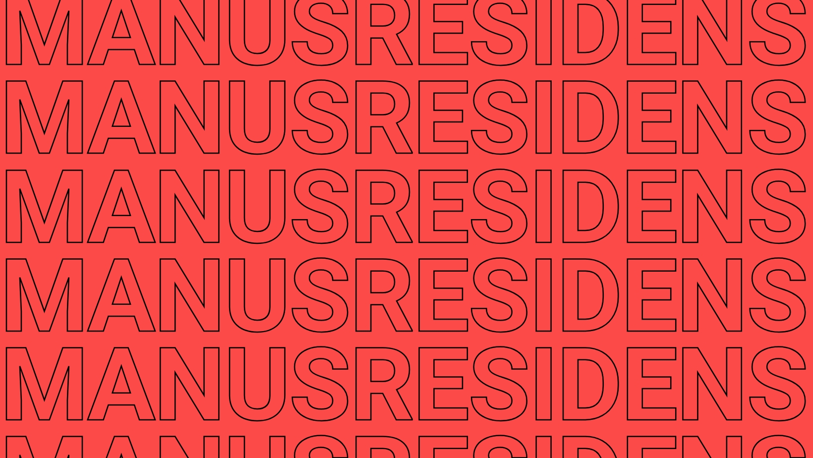 röd bakgrund med svart text "manusresidens"
