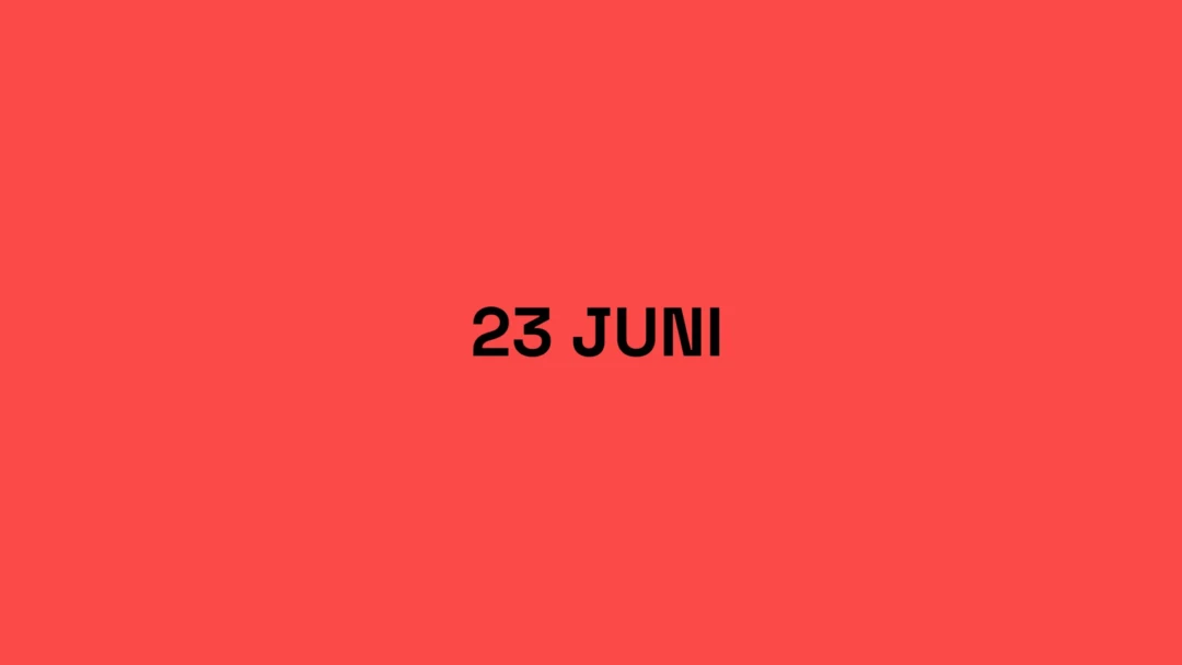 Röd bakgrund, i förgrunden står 23 juni skrivet
