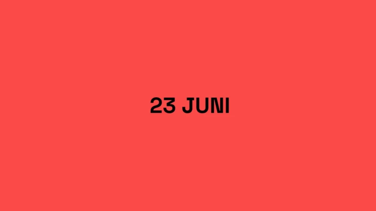 Röd bakgrund, i förgrunden står 23 juni skrivet