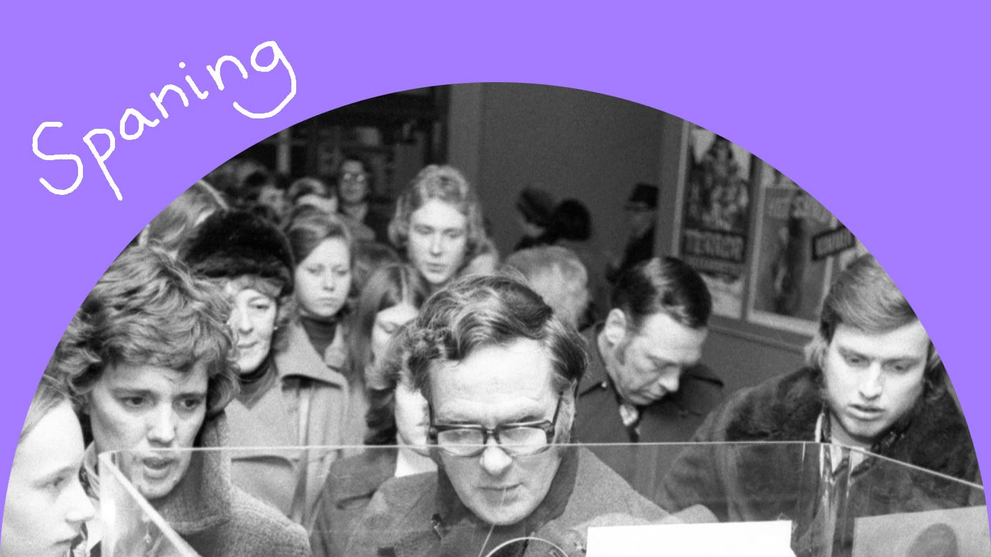 Biopublik i foajén på biograf i Helsingborg under 70-talet