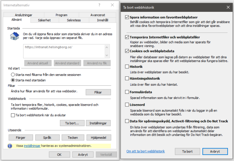 Rensa cookies och cache HRservicecenter